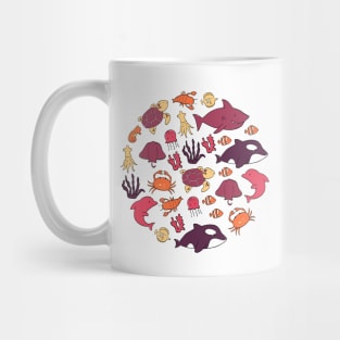 Cute and colorful Pink Sea Animals Drawing Mug